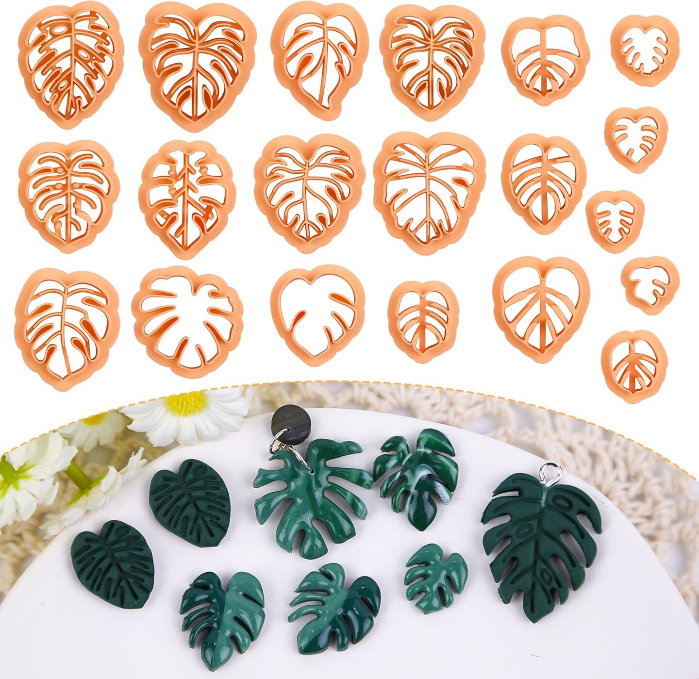 Monstera Polymer Clay Leaf Cutters - 20 Tropical Embossed Leaves