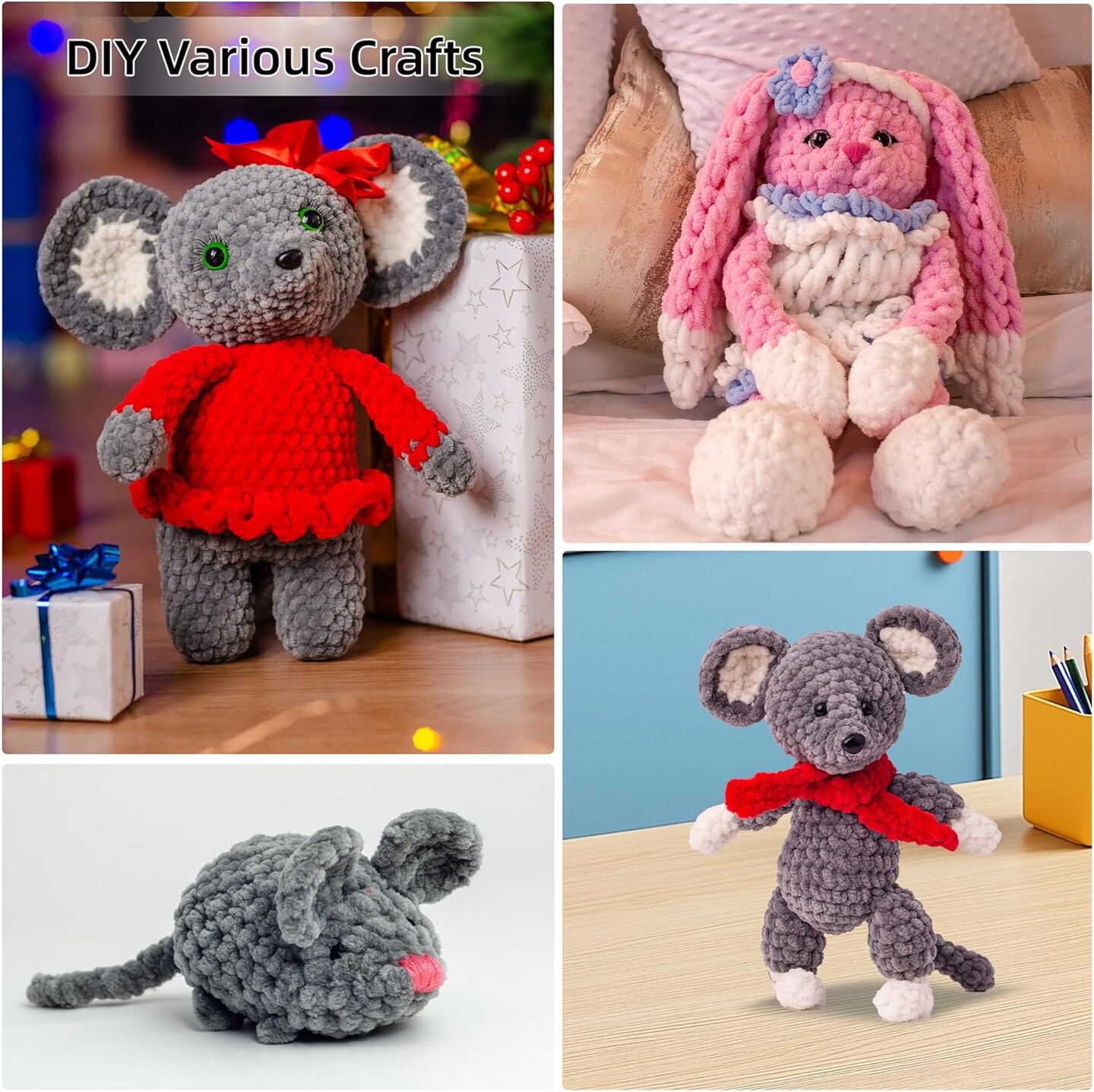 131 Yards - 3 pcs Velvet Chenille Chunky Yarn for Crocheting(Blue)