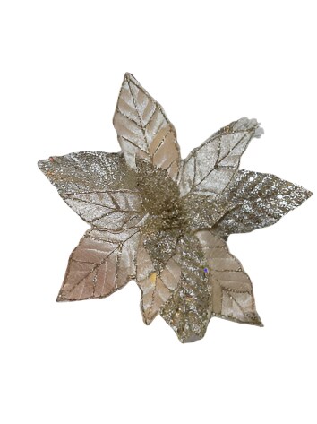 Champagne Glittered Poinsettia Christmas Flower Stem Spray 13&#x27;&#x27; Set of 3