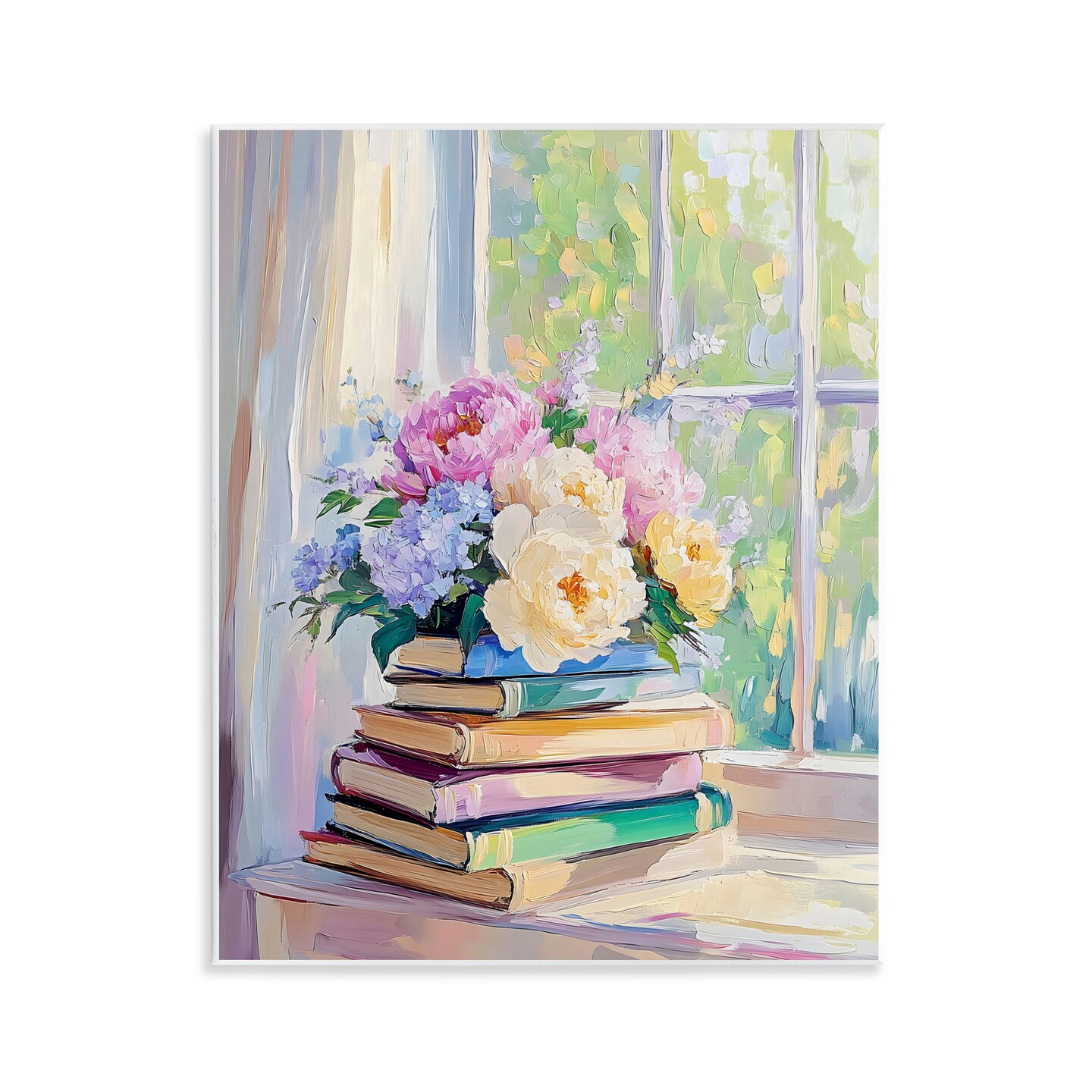 Stupell Industries Pastel Floral Book Stack Wall Plaque Art, design by Arlington Prints