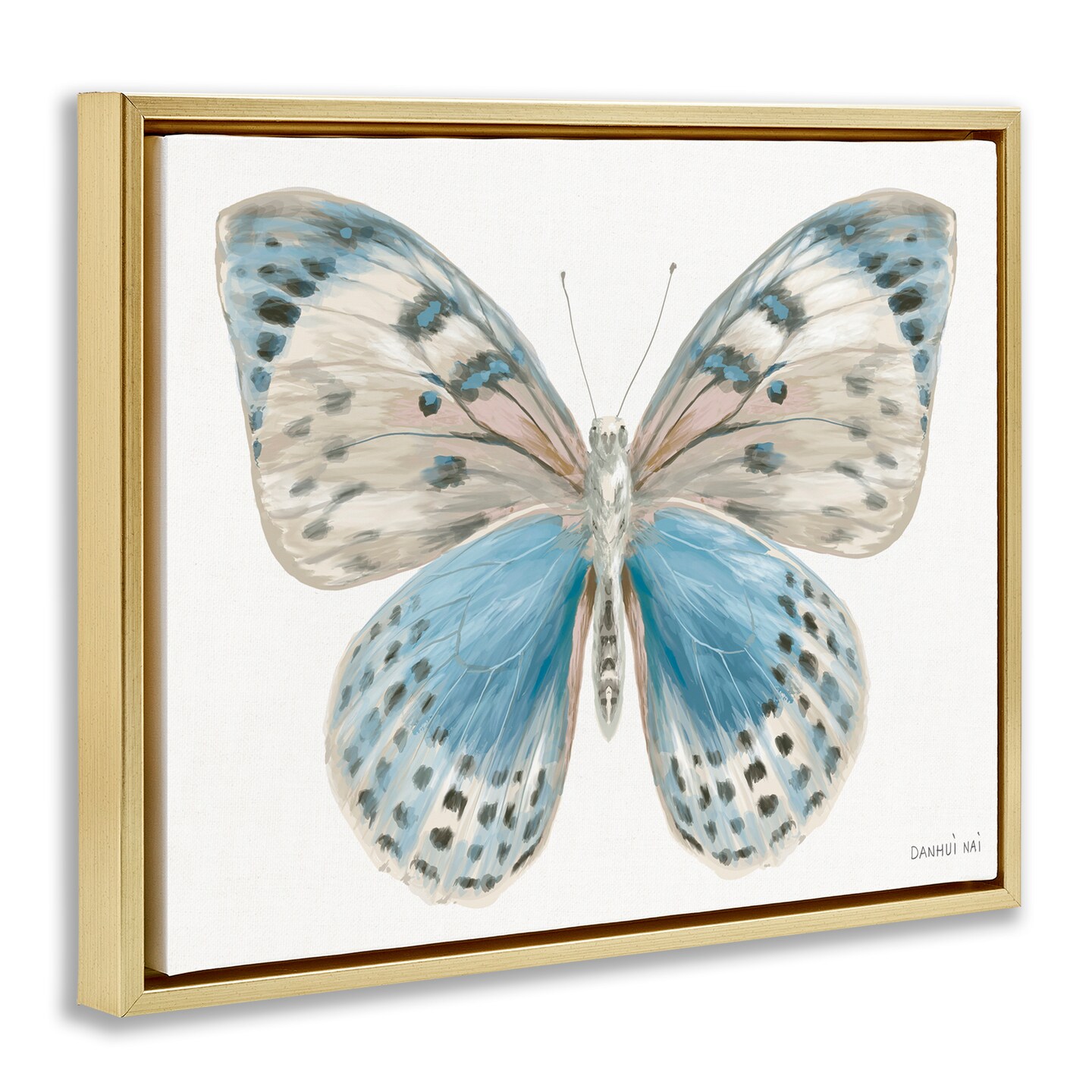 Stupell Industries Blue & White Butterfly Black Framed Floater Canvas Wall Art, design by Danhui Nai