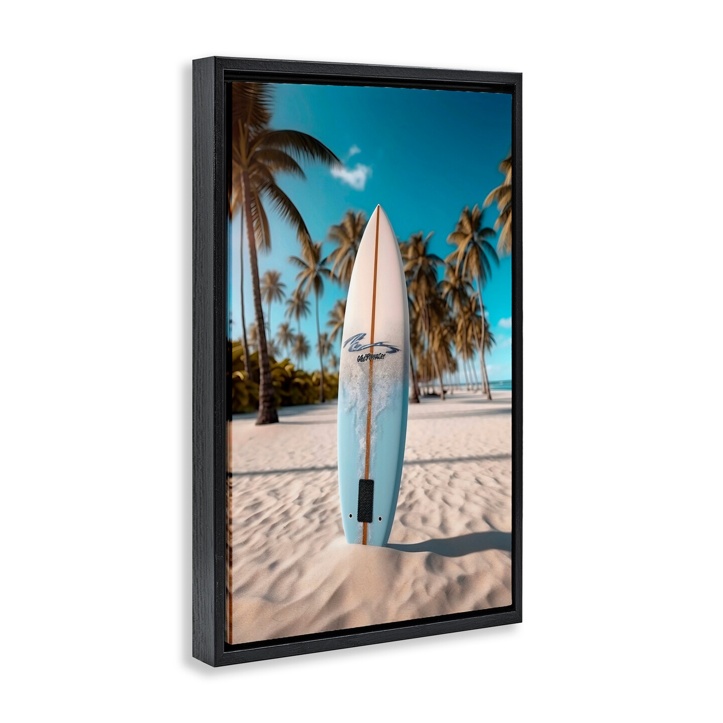Stupell Industries Standing Surfboard Coastal Blur Black Framed Floater Canvas Wall Art, design by LSR Design Studio