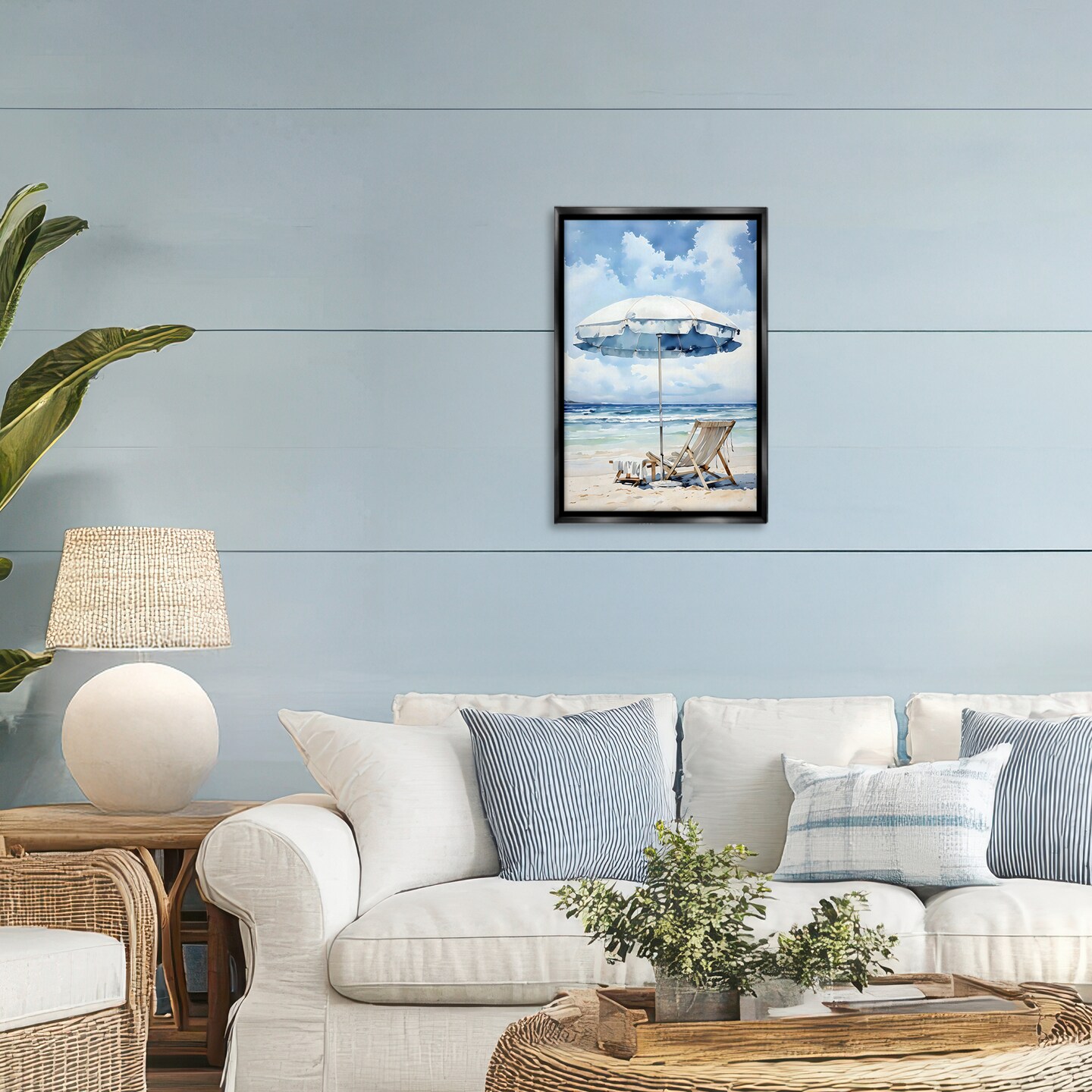 Stupell Industries Calm Ocean Waves Vacation Black Framed Floater Canvas Wall Art, design by LSR Design Studio