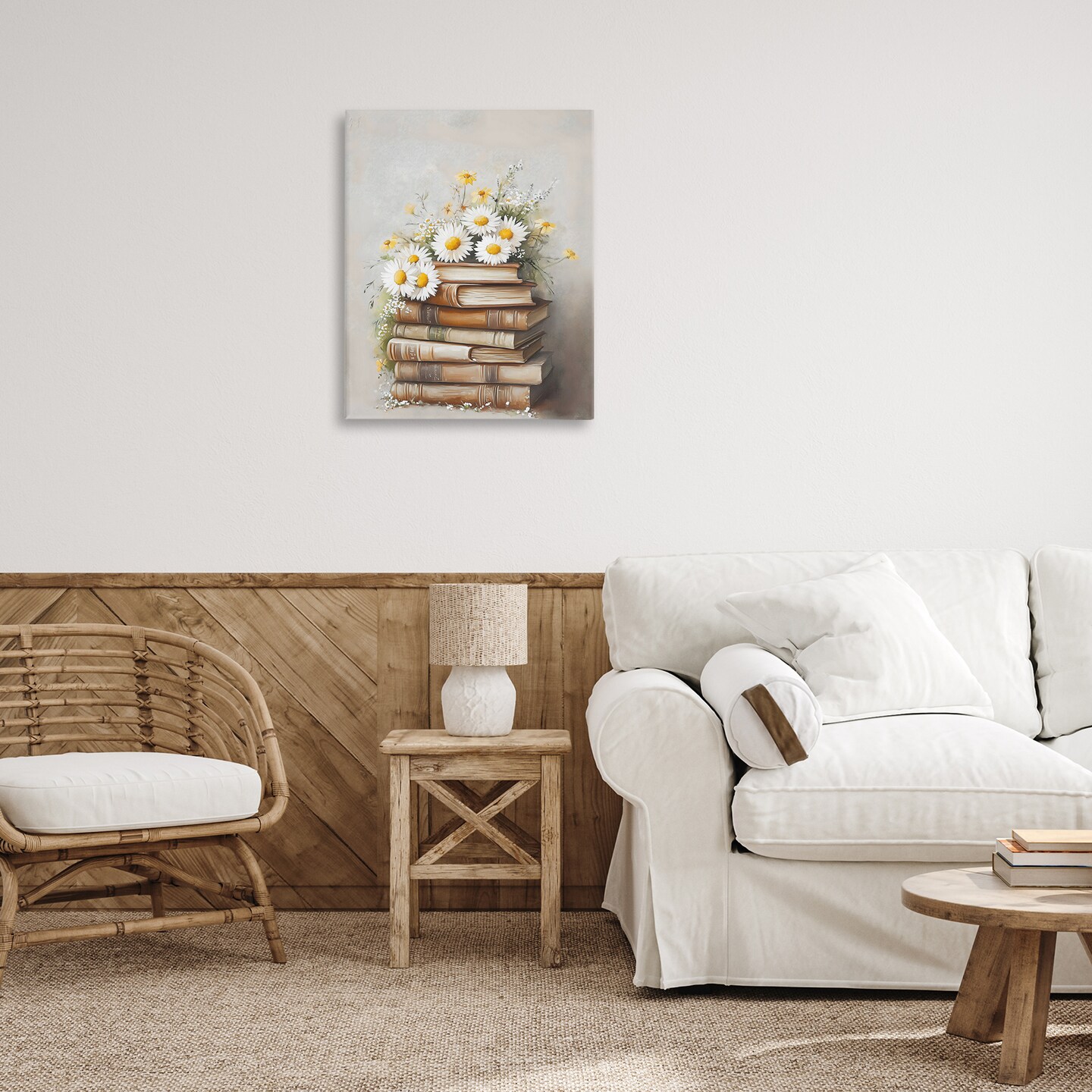 Stupell Industries Book Stack with Daisies Canvas Wall Art, design by Arlington Prints