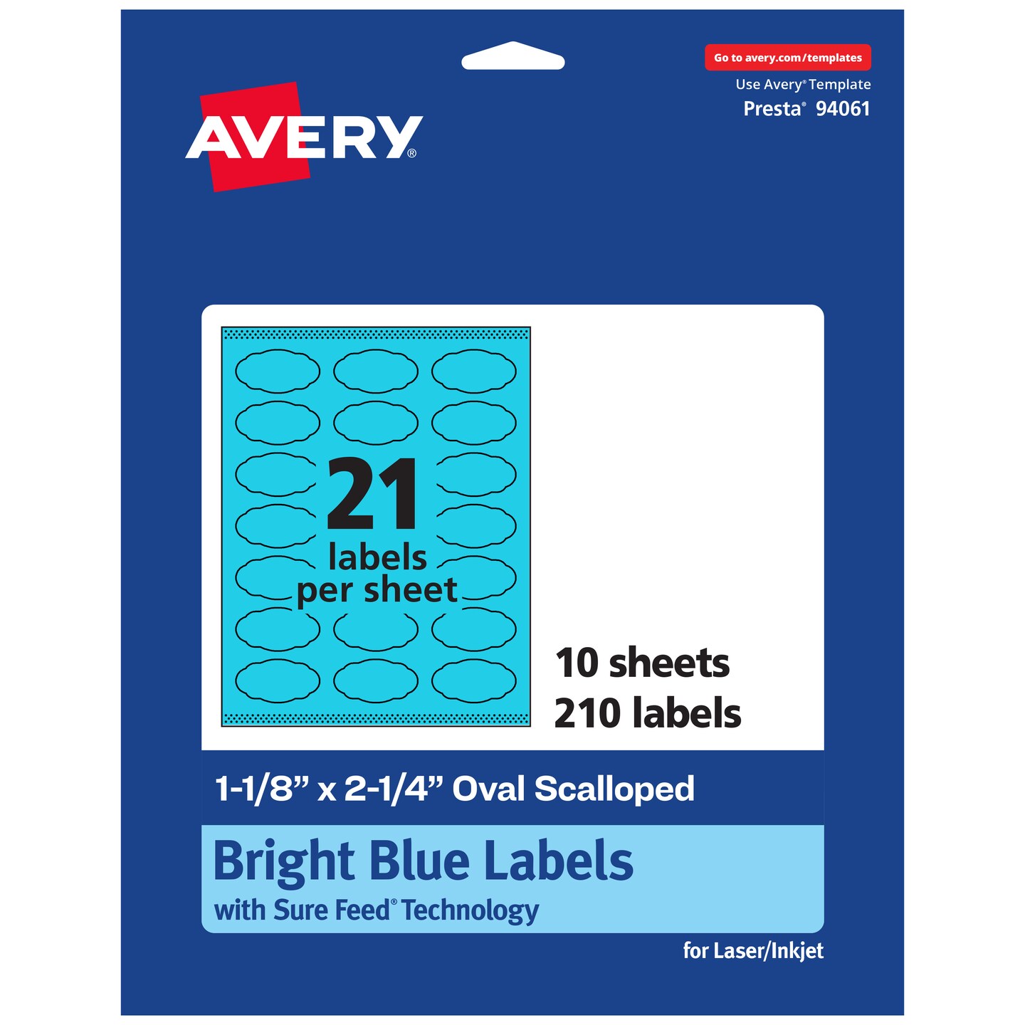 Avery Bright Blue Paper Labels, 1-1/8" x 2-1/4" Oval Scalloped