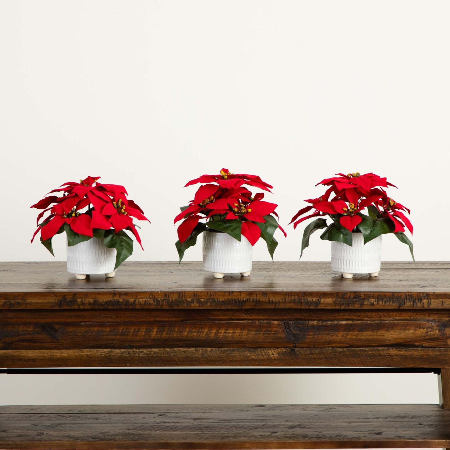 Nearly Natural Poinsettia Christmas Artificial Floral Arrangements - 9&#x22; - Set of 3