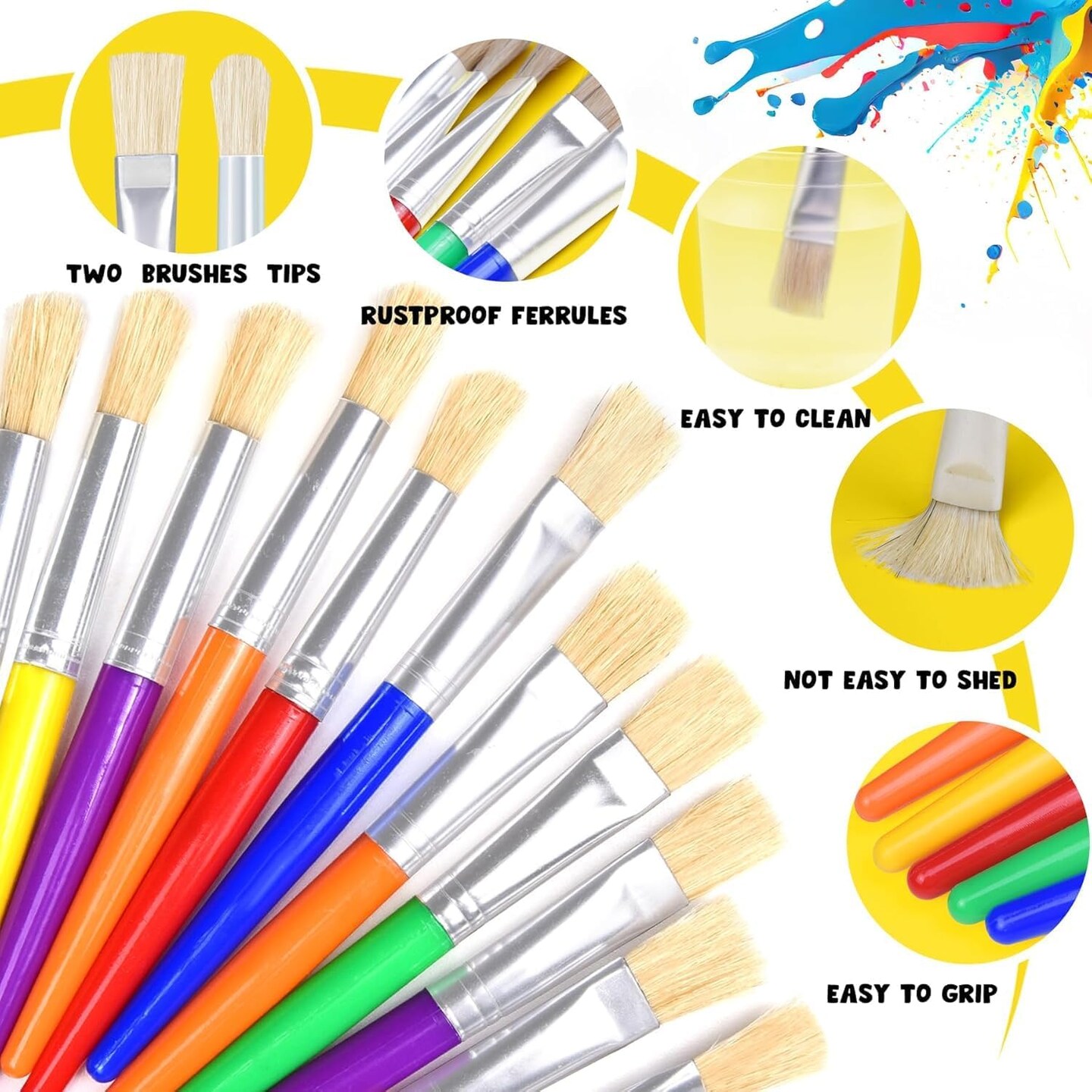 36 Pcs Paint Brushes for Kids, Round & Flat Kids Paint Brushes, Easy Hold and Clean Toddler Paint Brush, Classroom Paint Brush for Acrylic Oil Watercolor Gouache Washable Paint