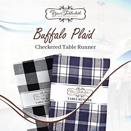 Plaid Checkered Table Runner - Washable Indoors or Outdoors Black and White
