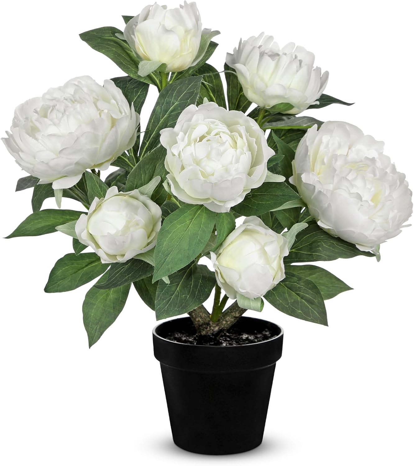 White Fake Peonies Artificial Flowers in Pot 16.9&#x22; Small Peonies Tree Indoor Outdoor Faux Plants &#x26; Flowers Peony Silk Flowers Potted Plant Artificial Peony Floral Arrangement Desk Home Decor