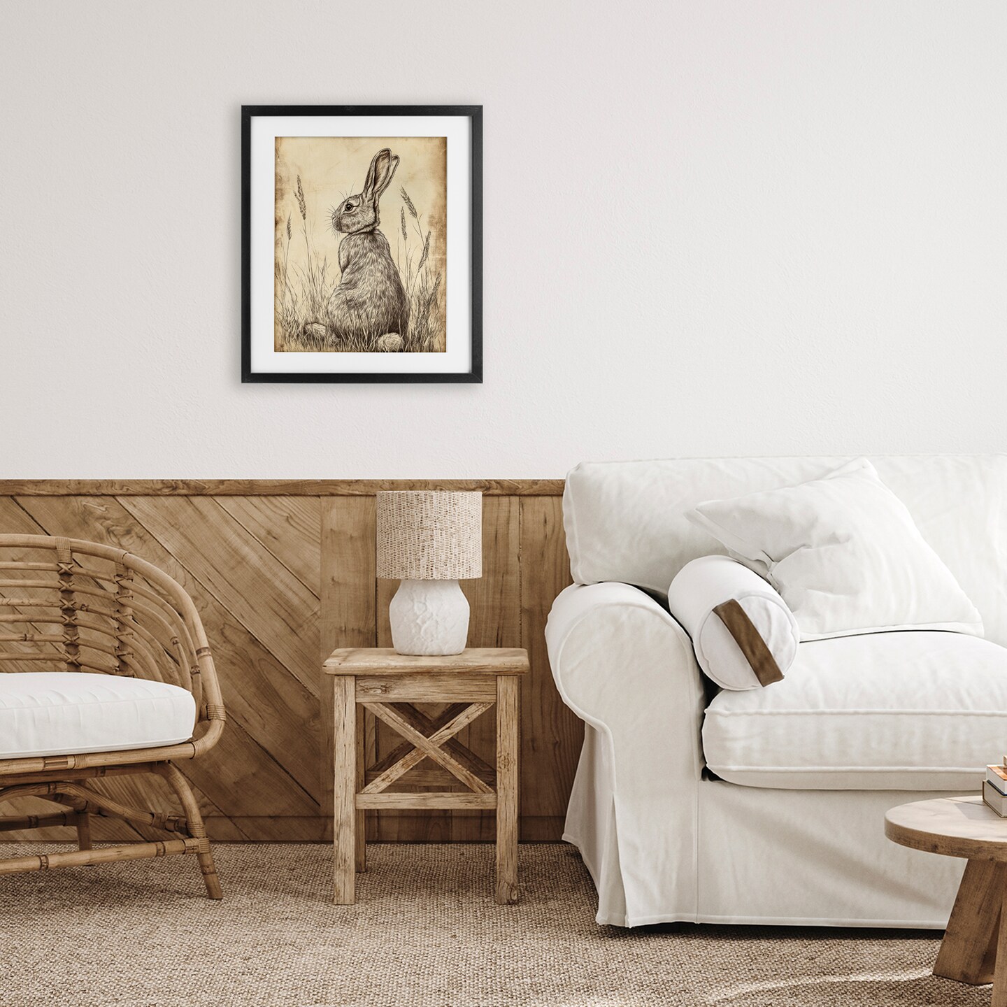 Stupell Industries Vintage Aged Bunny Portrait Framed Print Under Glass, design by Petal Prints Design