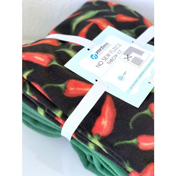 Spicy Cooking Chili Peppers Anti-Pill Premium Anti-Pill No-Sew Throw Fleece Fabric Kit (72x60)