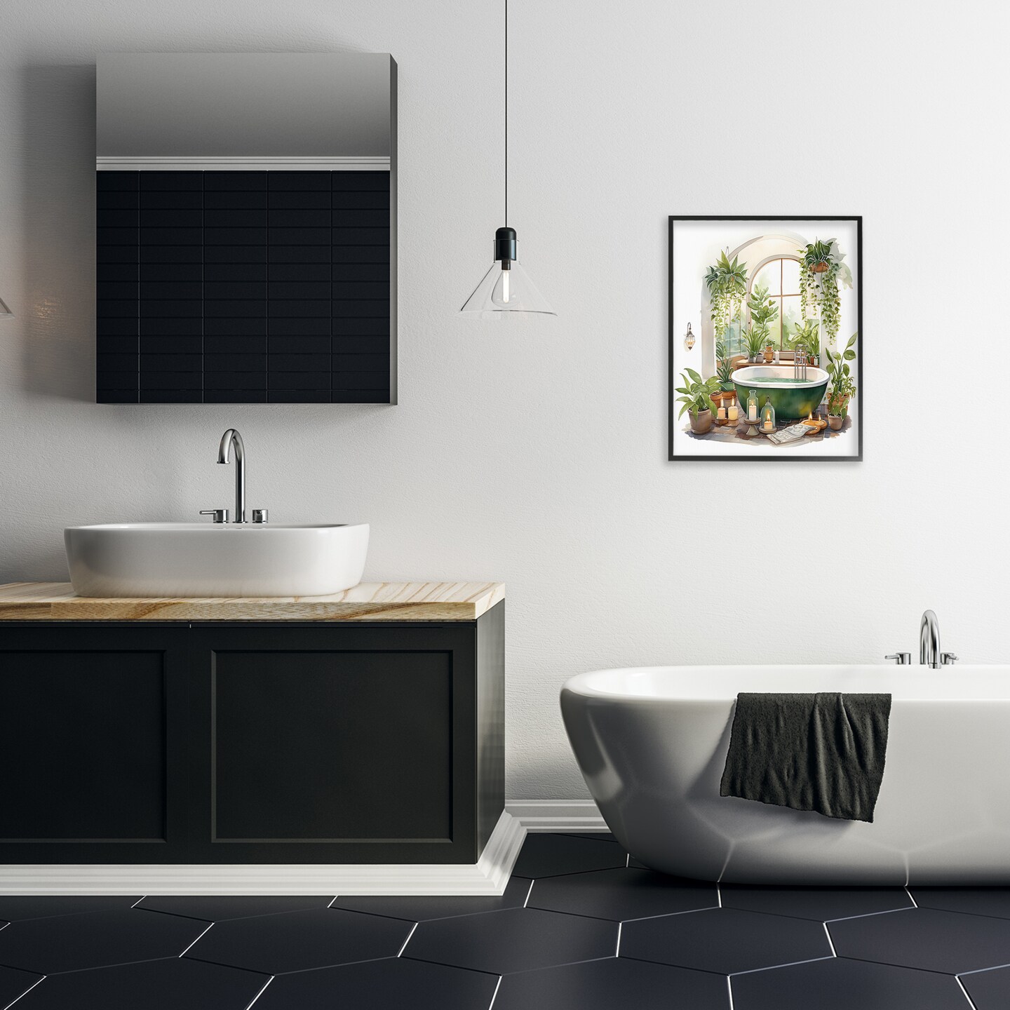 Stupell Industries Tranquil Tub with Candles & Greenery Framed Giclee, design by Lettered and Lined