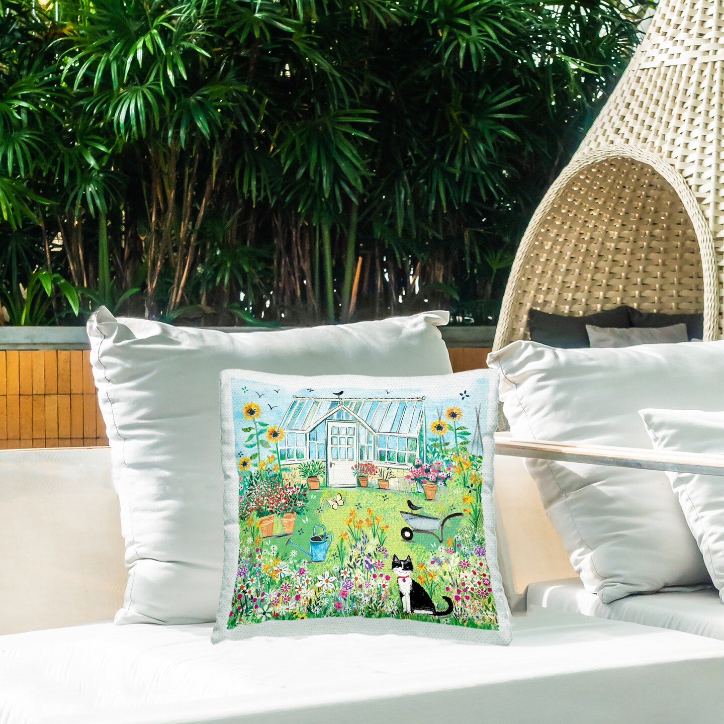 Stupell Industries Garden Greenhouse & Cat Outdoor Printed Pillow, design by Clare Tupper, 18 x 7 x 18