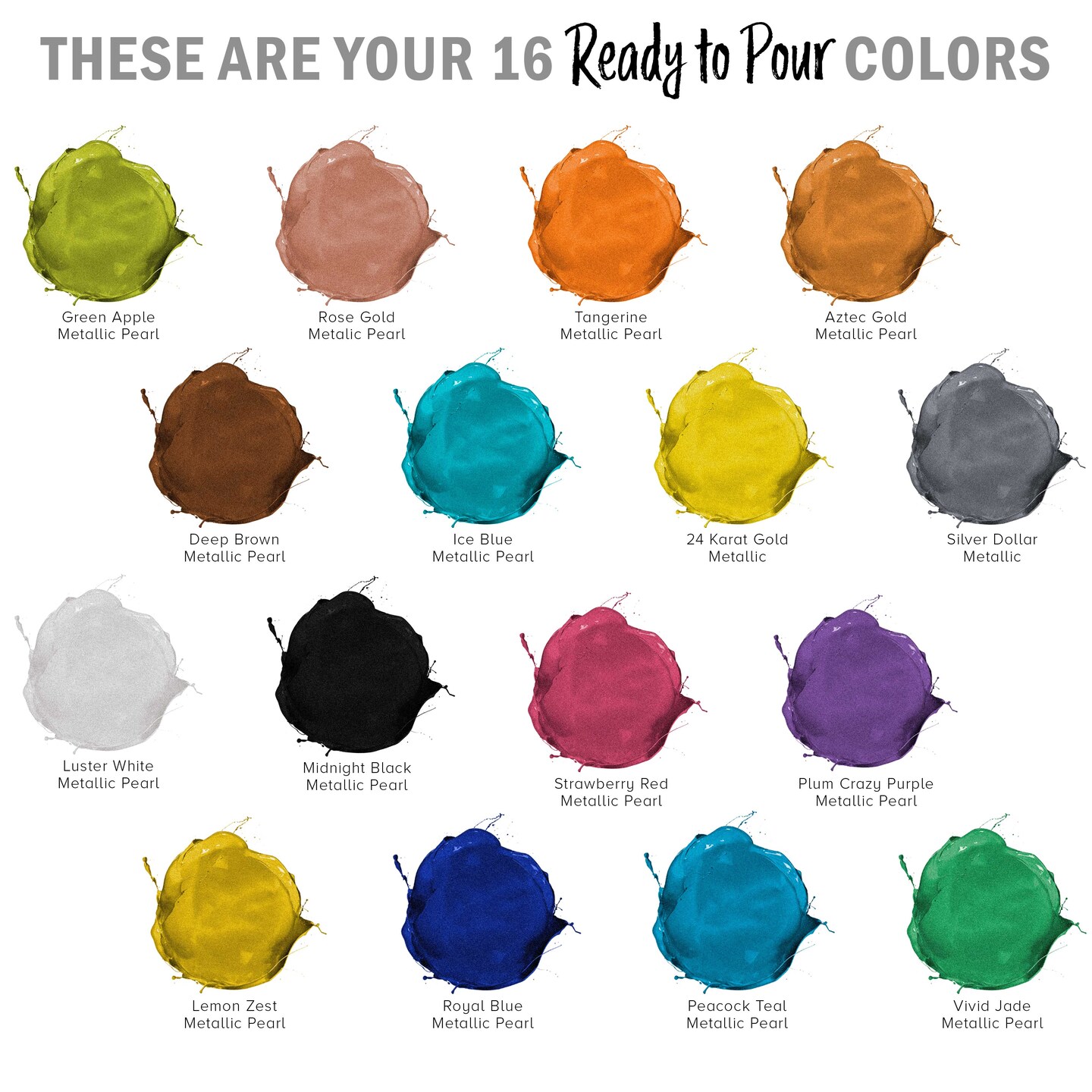 16-Color Ready-to-Pour Acrylic Pouring Paint Set, with Silicone Oil & Gloss Medium, 8oz Bottles, Pour Paint Supplies for Canvas & Crafts