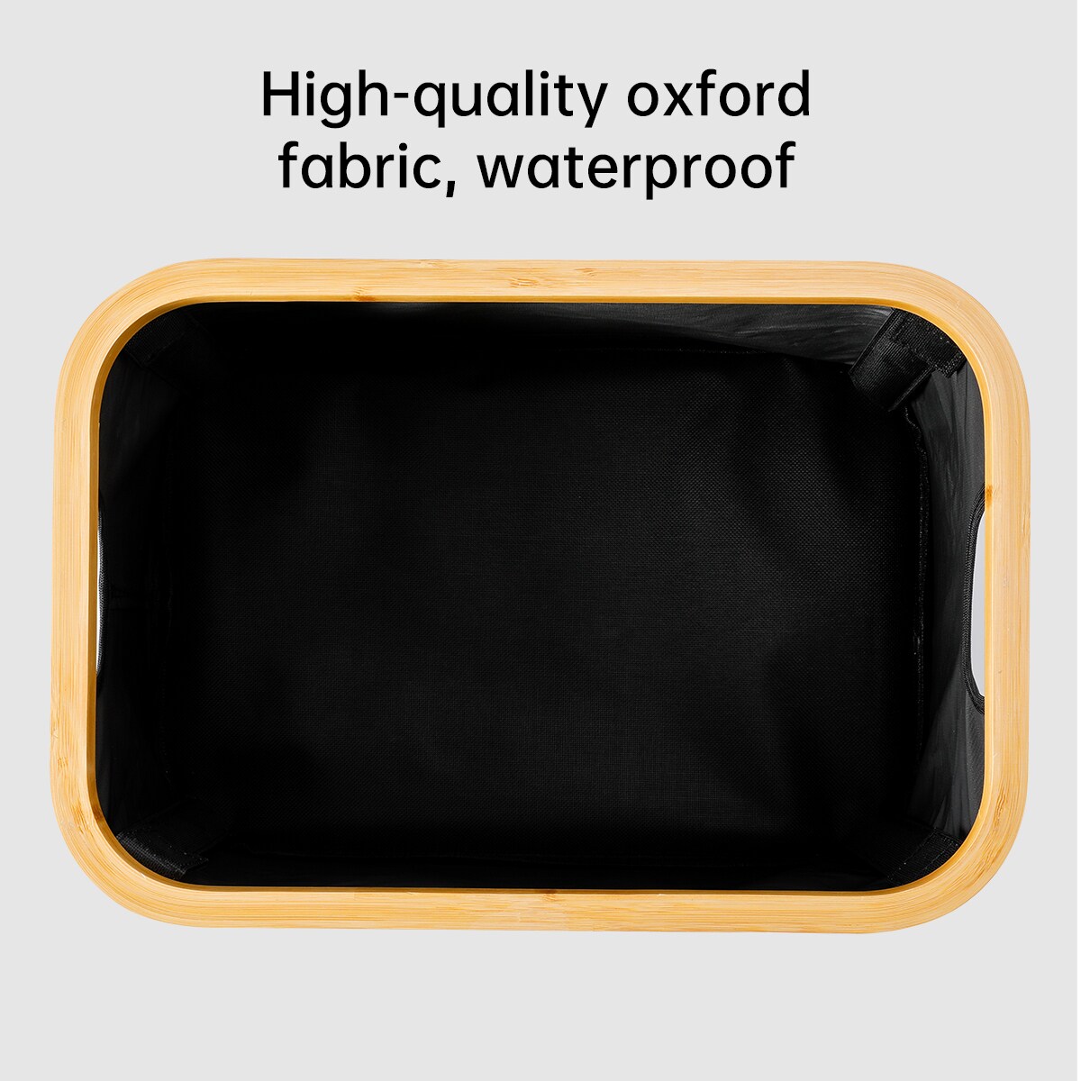 VUSIGN Bamboo Wood Frame Storage Small Black – Small Collapsible Fabric Storage Basket with Bamboo Handles, Black, for Home & Office Organization (4-Pack)