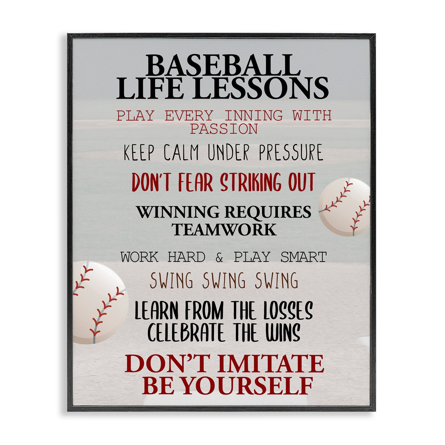 Stupell Industries Baseball Life Lessons Framed Giclee, design by Kim Allen