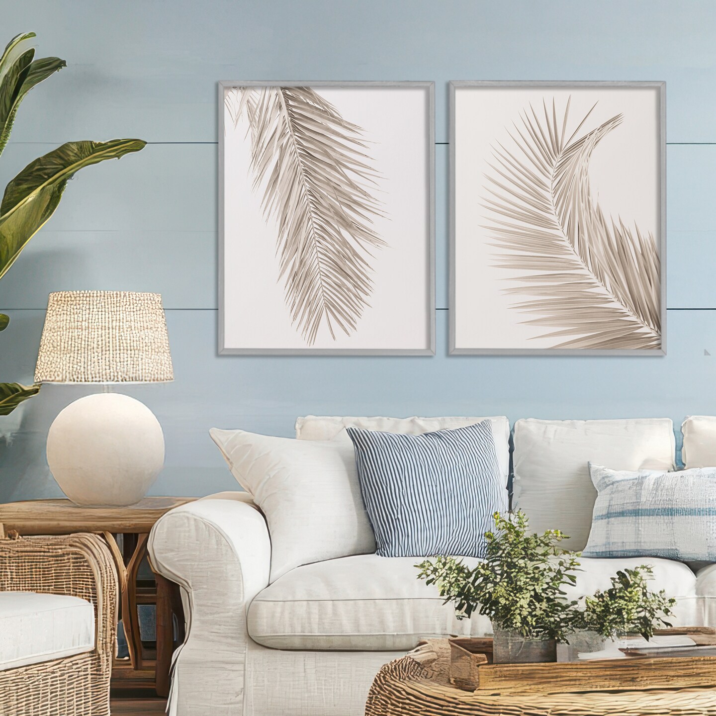 Stupell Industries Muted Neutral Brown Palms 2pc Framed Giclee Set, design by Sisi and Seb
