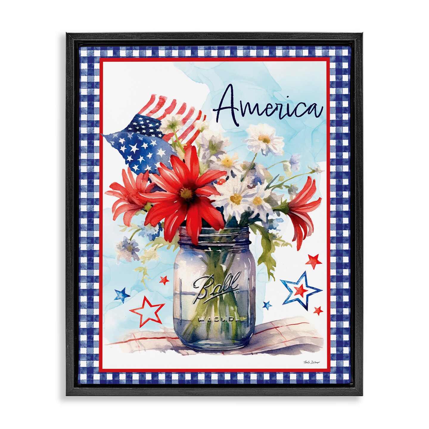 Stupell Industries America Bouquet with Flag Floating Frame, design by Nicole DeCamp
