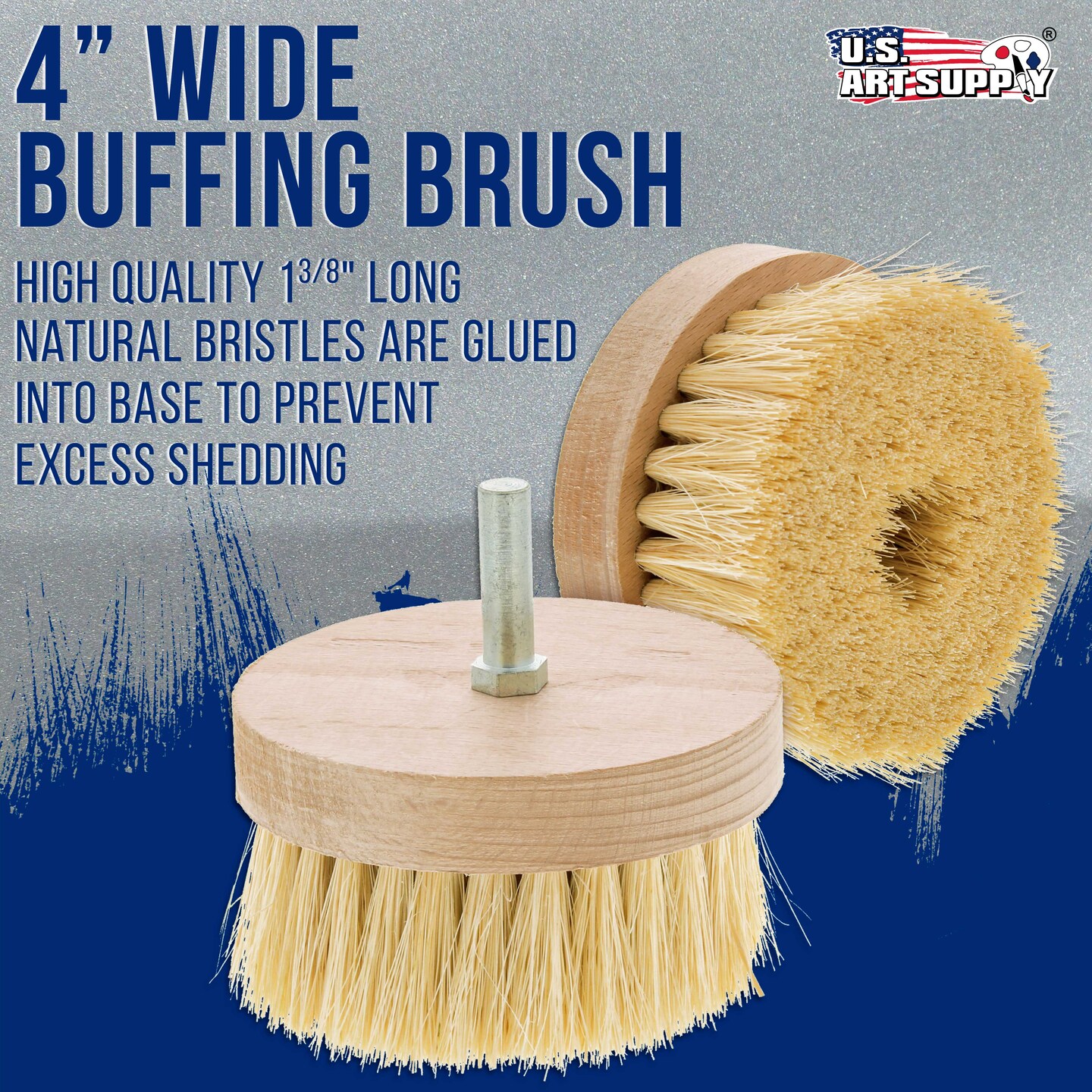 4&#x22; Wide Chalk and Wax Buffing Brush with 3/8&#x22; Drill Arbor - Unique Beechwood Base Design Prevents Water Damage, All Natural 1-3/8&#x22; Bristles