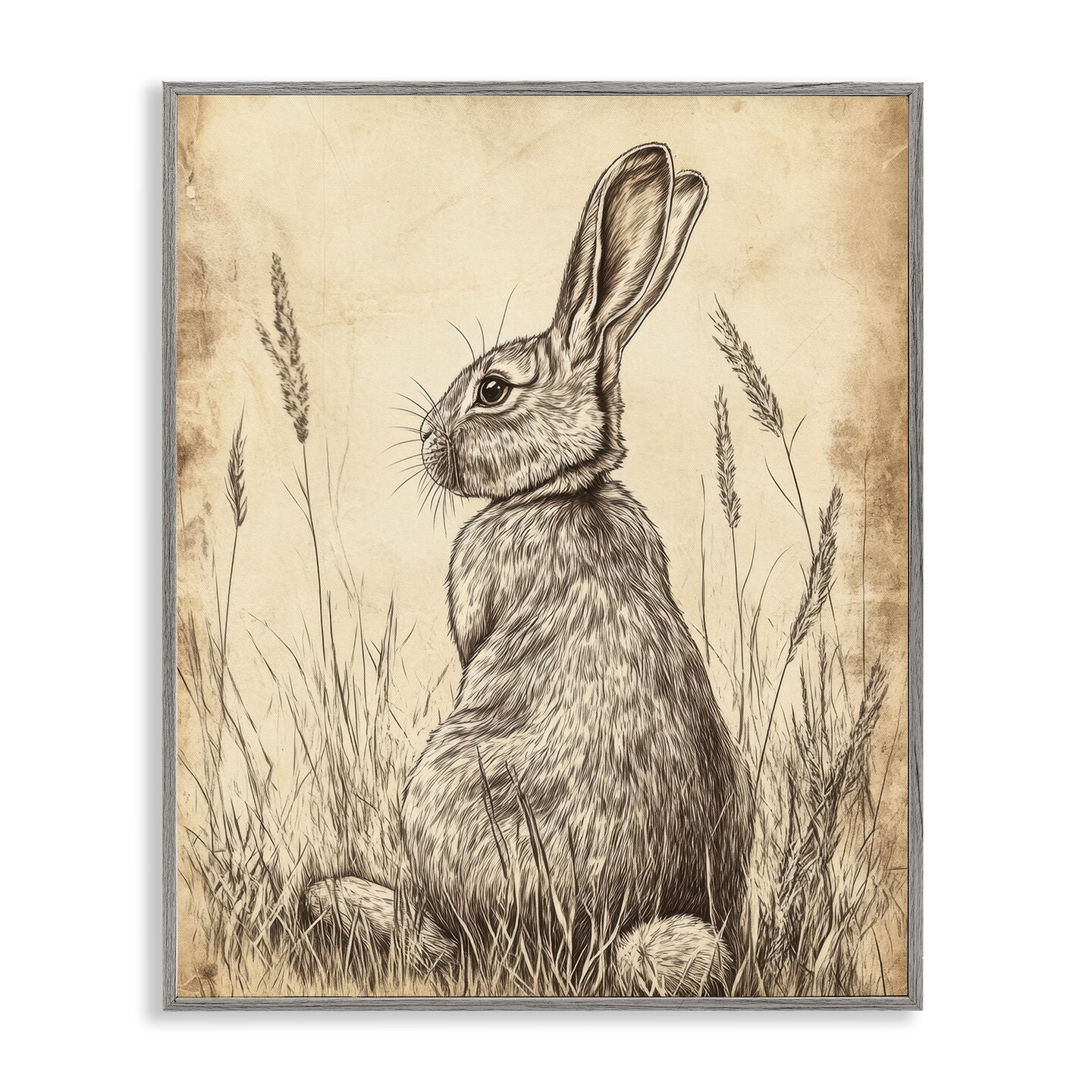 Stupell Industries Vintage Aged Bunny Portrait Framed Giclee, design by Petal Prints Design