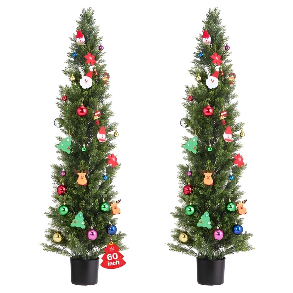 2 Pack Artificial Cedar Topiary Trees Faux Pine Plants for Indoor Outdoor Decor