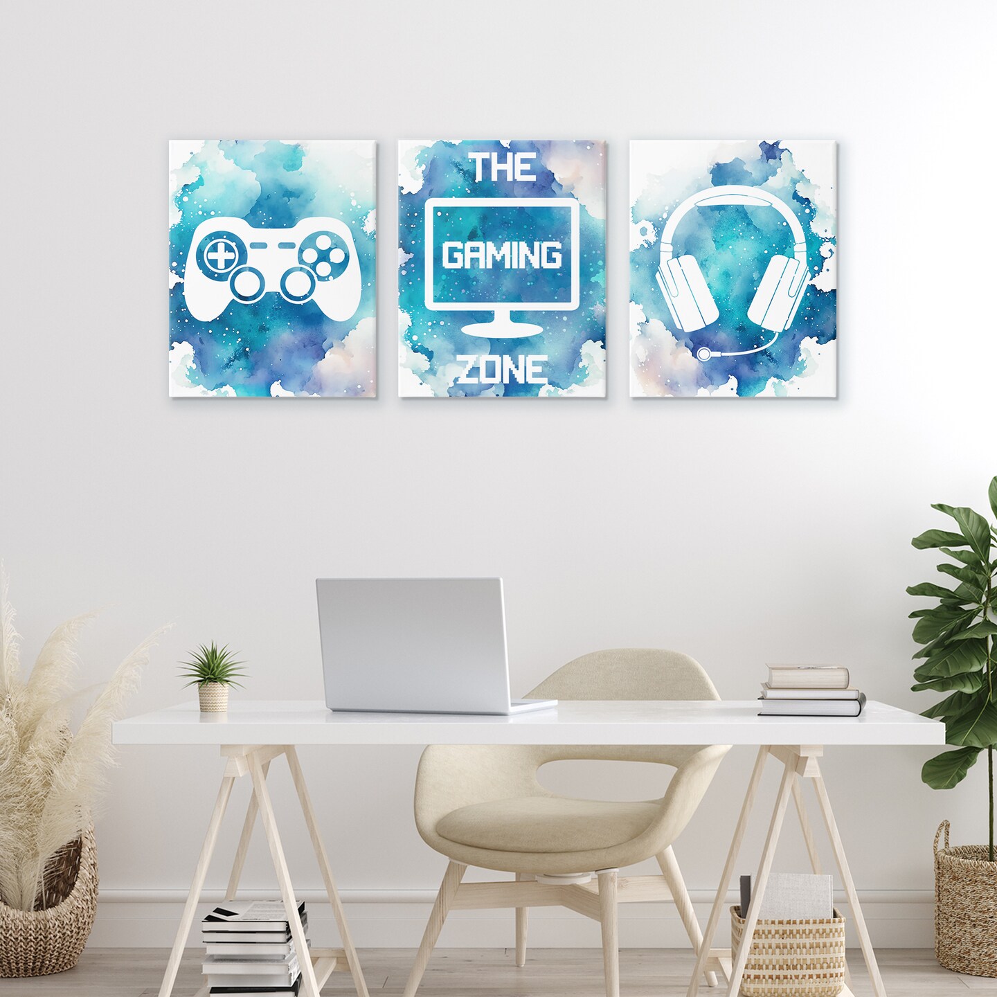 Stupell Industries Blue Gamer Splatters 3pc Canvas Set, design by Marcus Prime