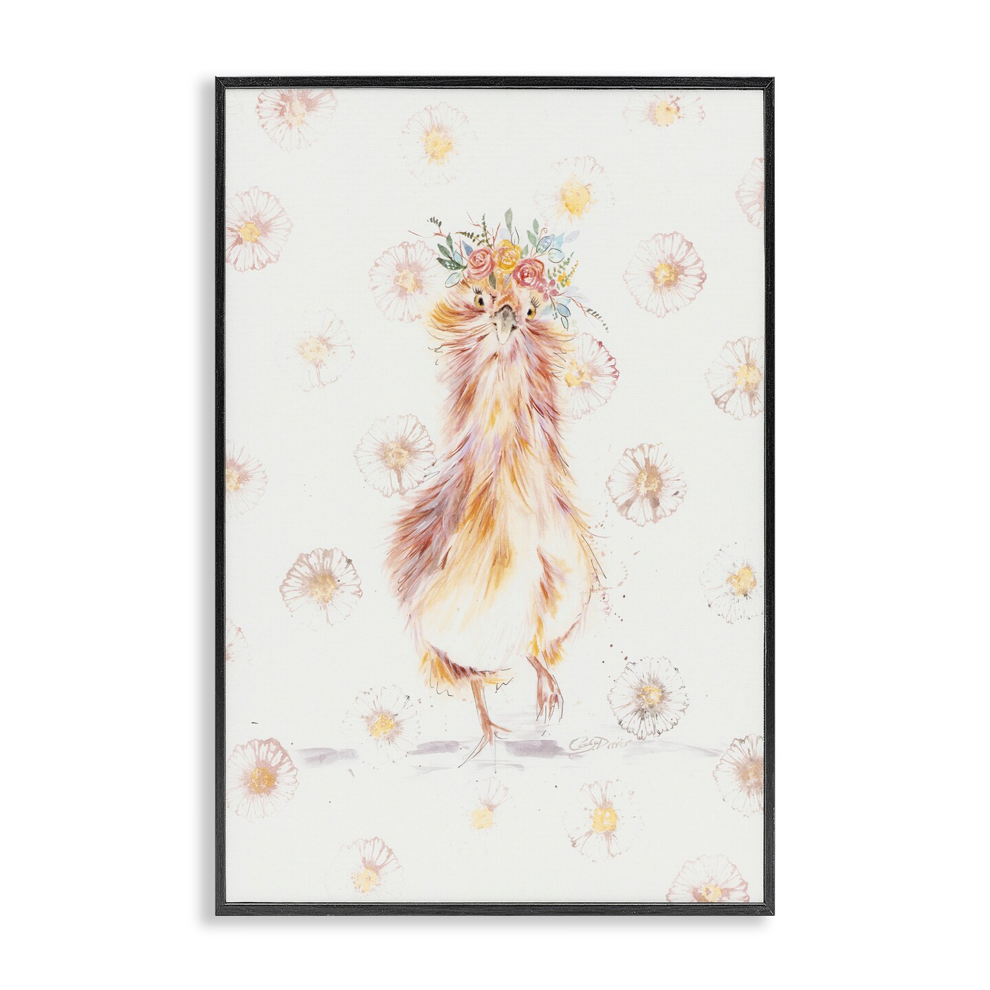 Stupell Industries Silkie Chicken with Daisies Framed Giclee, design by Cady Driver