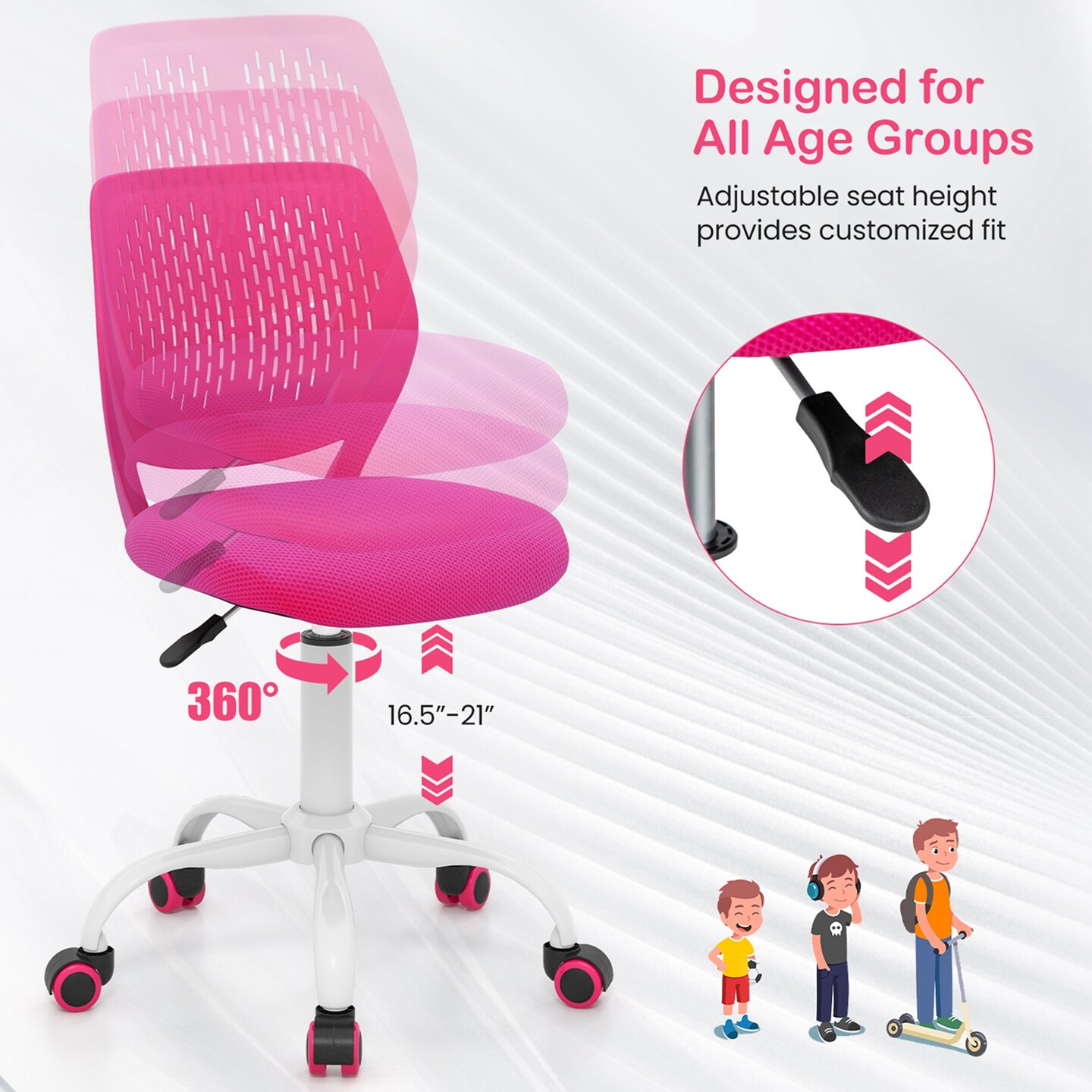 Costway Kids Desk Chair Ergonomic Swivel Children Mesh Study Height Adjustable Rose/Blue/Turquoise/Purple/Gray/Light Green