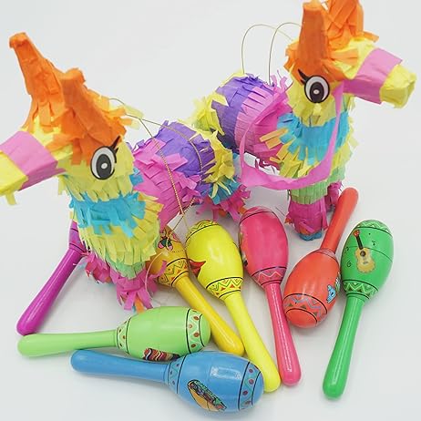 4E's Novelty 16 Pcs Maracas Party Favors - 5" Wooden Mini Maracas for Kids & Adults