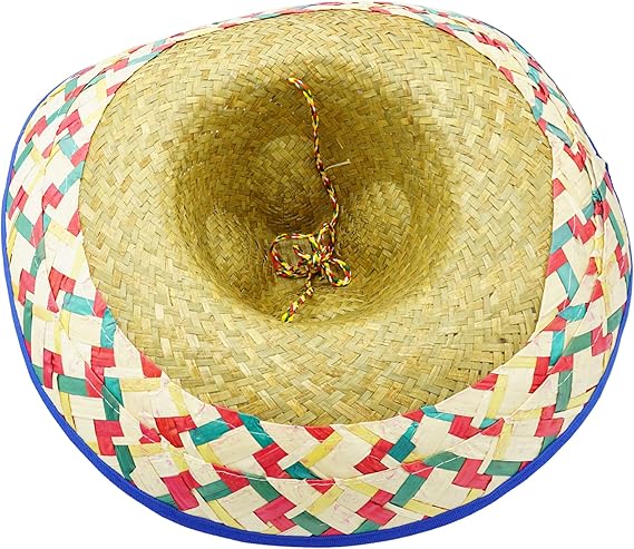 4E's Novelty 4 Pack Bulk Sombrero Hat Made Of Straw With Colorful Serape Trim And Chin Strap, Perfect Cinco De Mayo Hats For Adults Or A Giant Sombrero Hat Look Suits In mexico Sombreros For Party