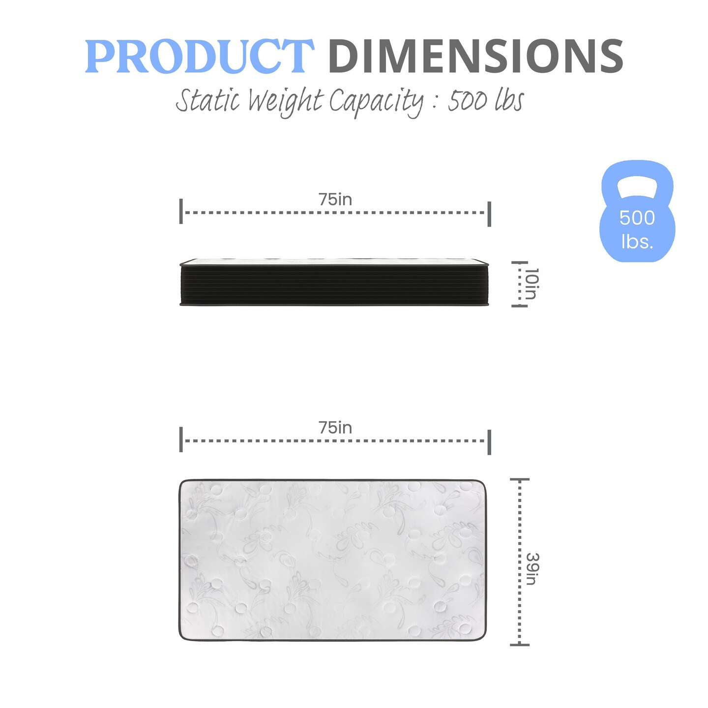 Emma and Oliver Drift 10 Inch Hybrid Mattress, High Density Cooling Foam and Pocket Spring Mattress in a Box, CertiPur-US Certified Foam, White/Black