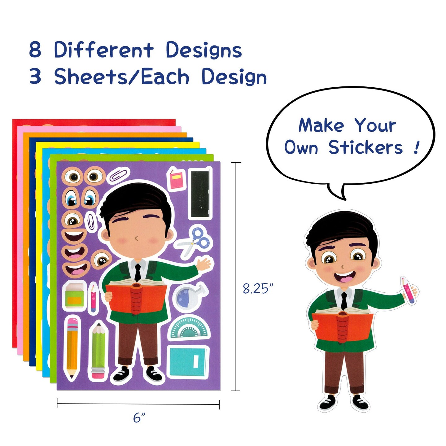 Wrapables Make a Face Stickers, Make Your Own Animal, Food, Dress-Up Stickers, DIY Craft Activities, Party Favors (24 Sheets), Occupation