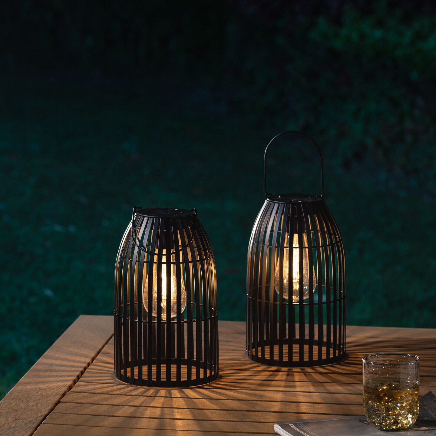 Set of 2/4 9.75"H Metal Solar Powered Edison Bulb Outdoor Hanging Lantern
