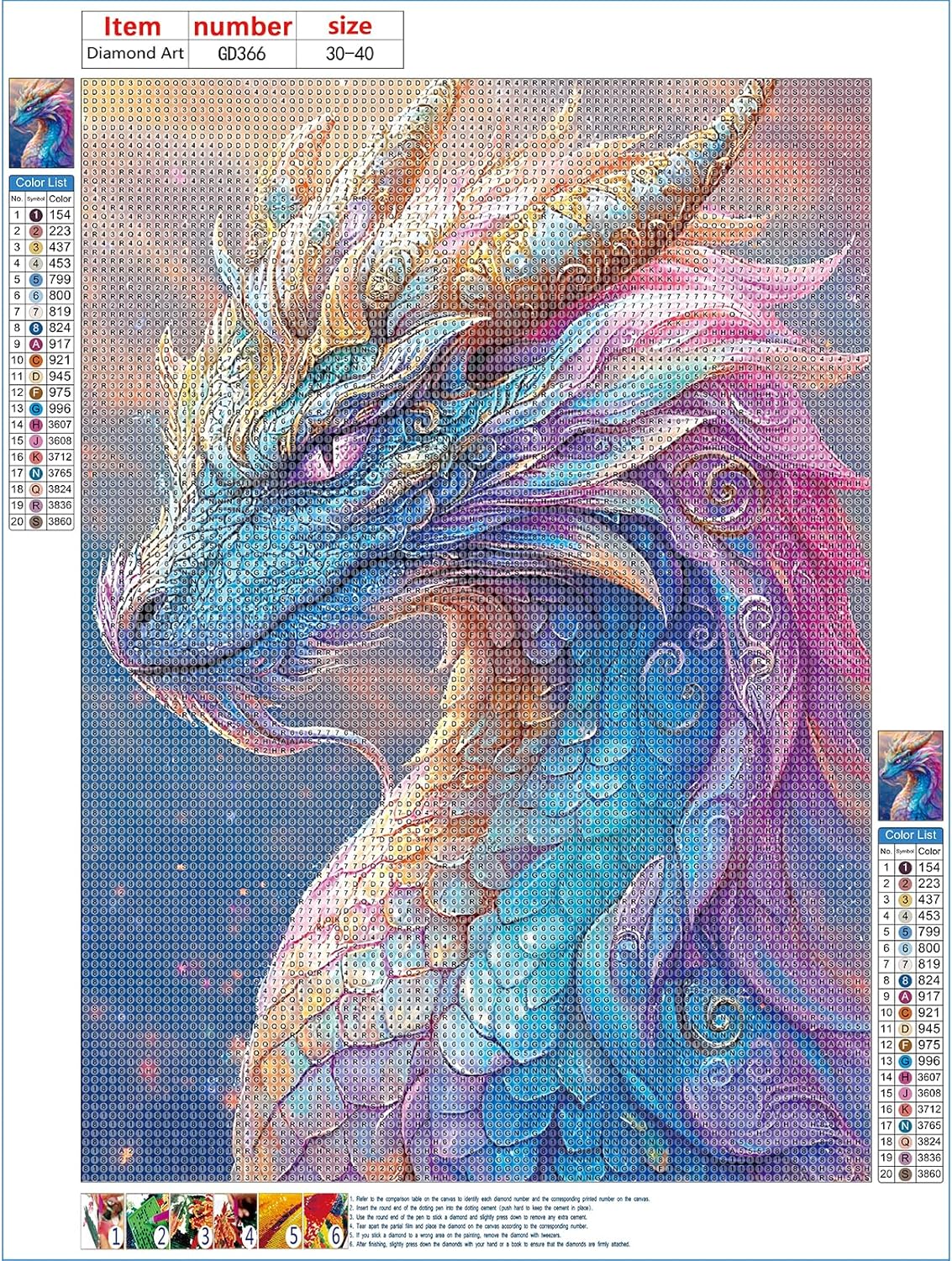 Colorful Dragon Diamond Painting Kit – DIY 5D Full Round Drill Fantasy Diamond Art for Adults Beginners, Sparkling Rhinestone Diamond Dots Craft Picture for Home Wall Decor, 12x16 Inch