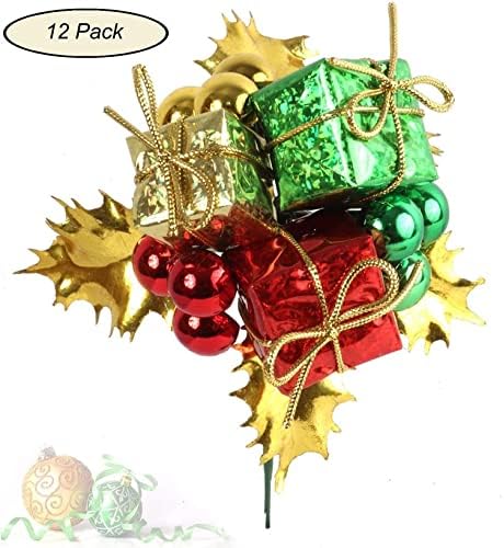 12&#x22; Multi-Color Gold Leaf Ball Picks - 12-Pack, Perfect for Christmas Tree, Wreath &#x26; Garland D&#xE9;cor - Festive Holiday Accent, Floral Home by Artificial Flowers