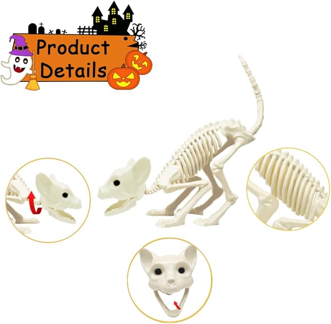 Cat Halloween Skeleton Decoration, Animal Skeleton with Posable Joints for Graveyard Scene and Decoration, Skeleton Bones Prop Themed Parties, Haunted Houses