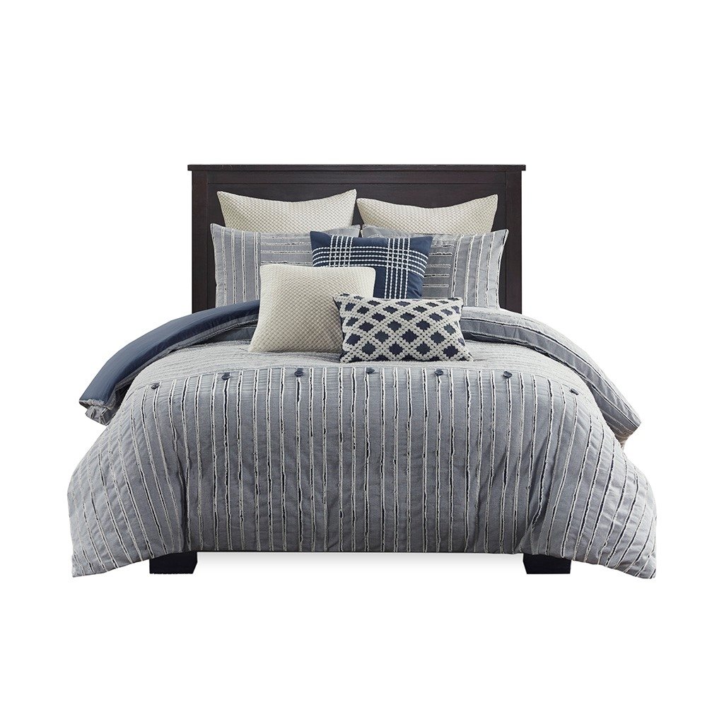 Gracie Mills Cora Oversized Cotton Clipped Jacquard Comforter Set With Euro Shams Throw Pillows - Grace-13615