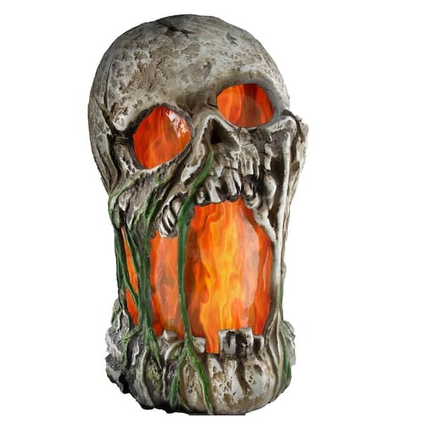 12&#x22; Flaming Rotted Skull Animated Prop