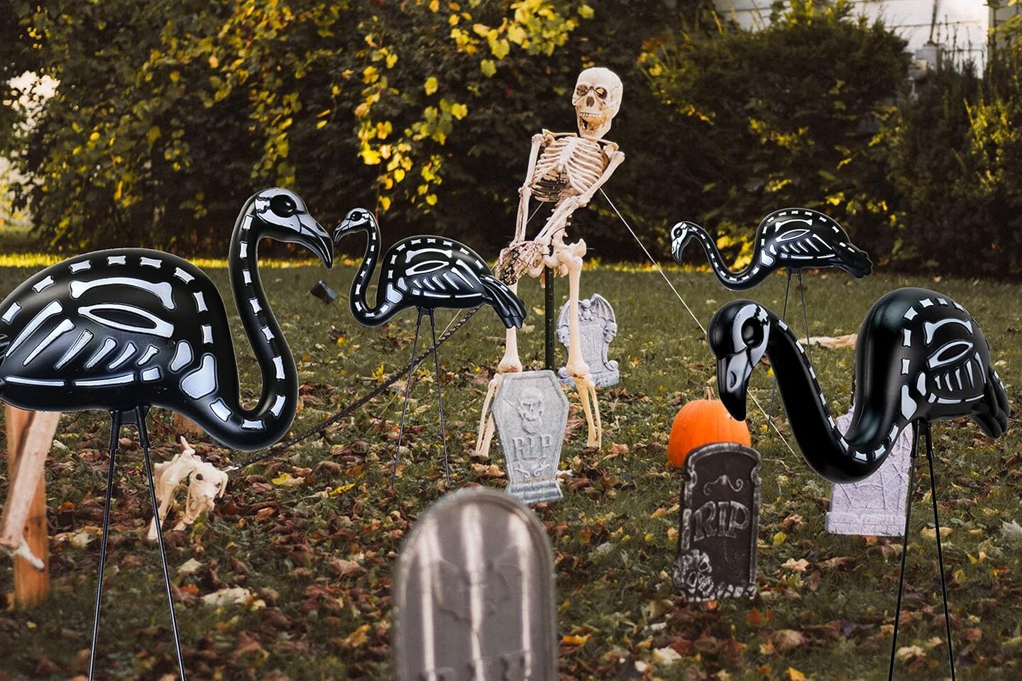 2-Pack Halloween Black Flamingo Skeleton
