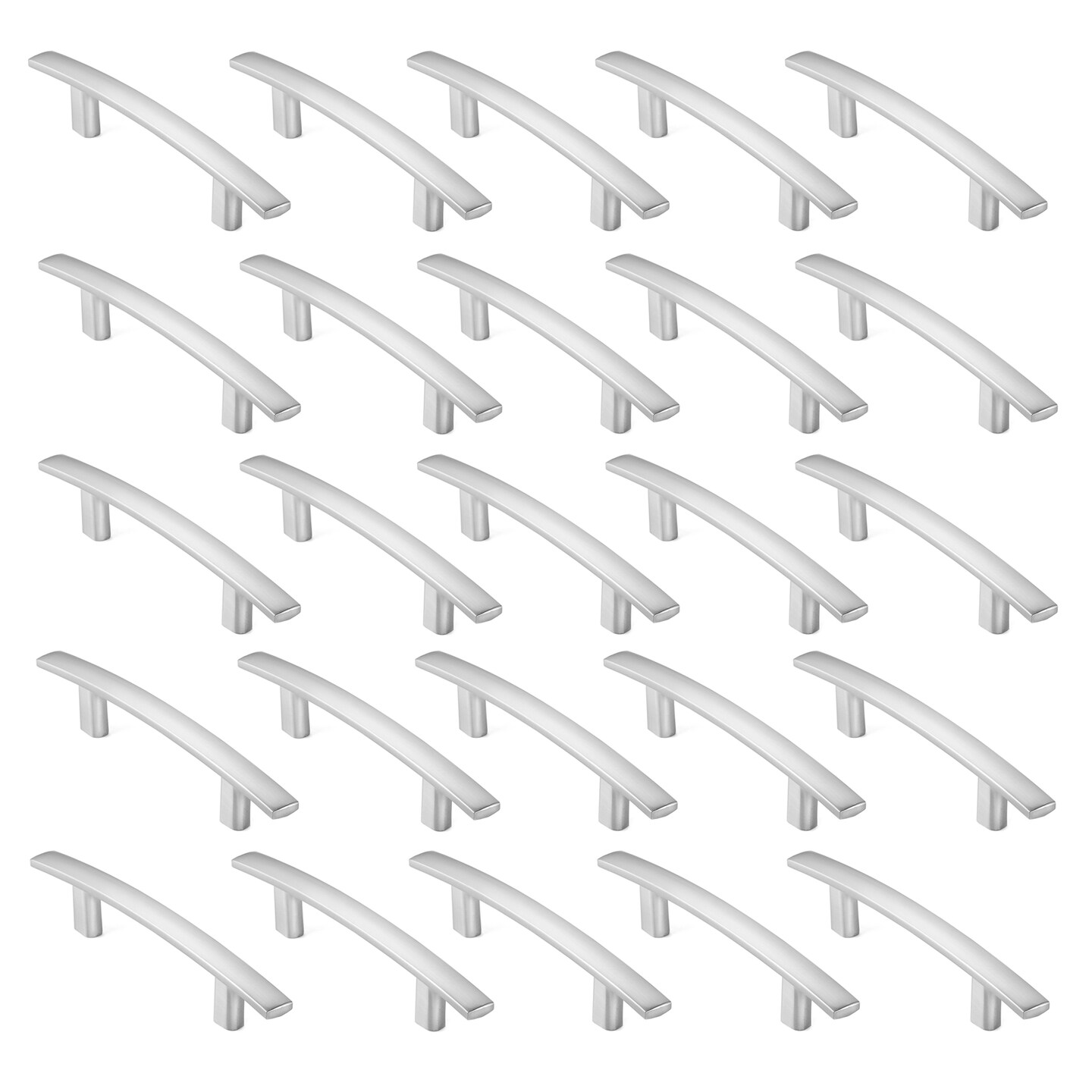 Cauldham Solid Kitchen Cabinet Arch Pulls Handles (3" Hole Centers) - Modern Curved Drawer/Door Hardware - Style M242 - Satin Nickel