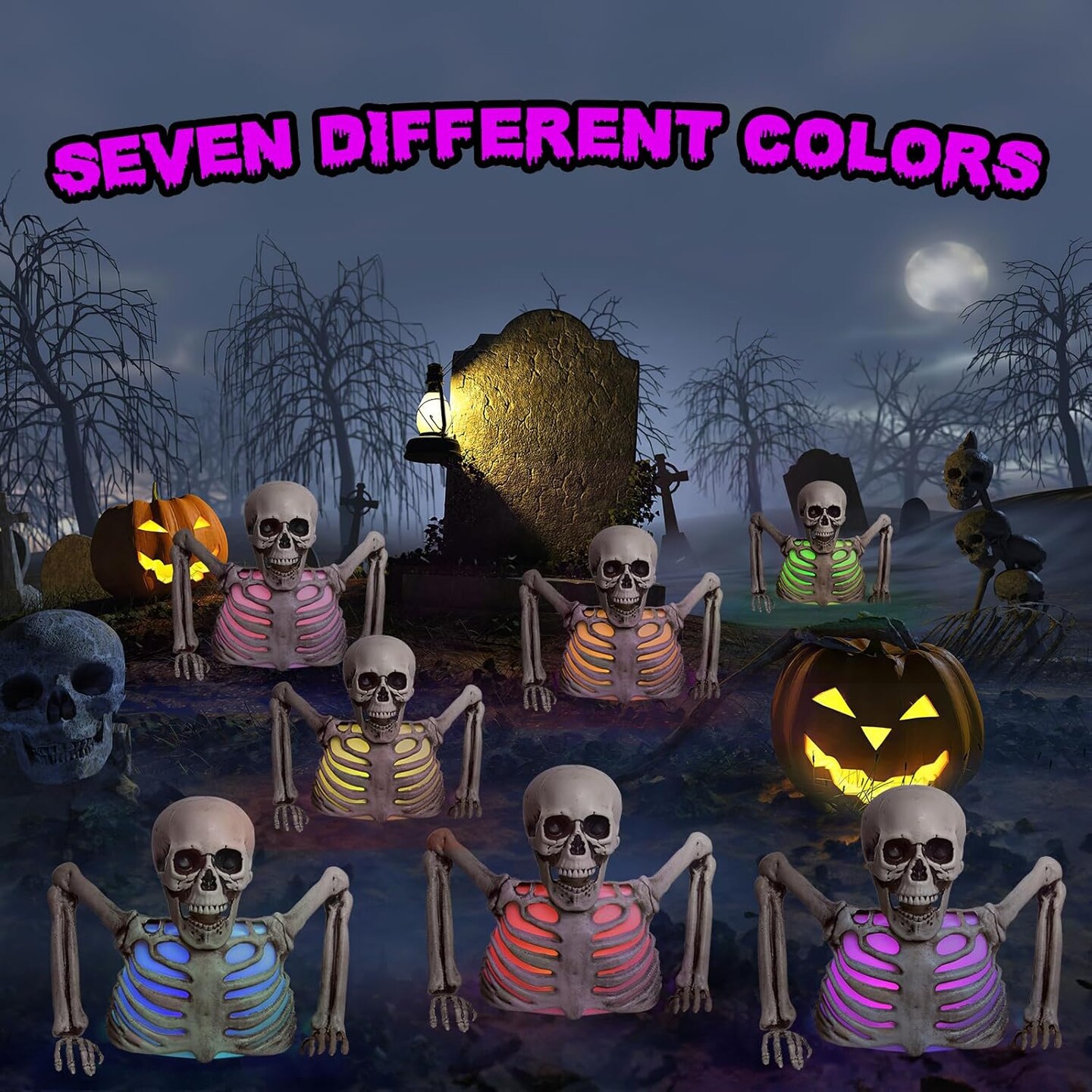 Presence Halloween Skeleton with Different Light Colors, Holiday Indoor Realistic Decor