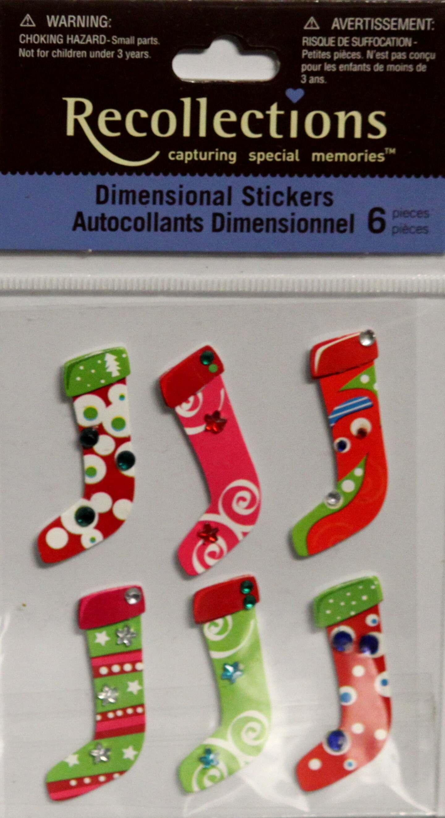 Recollections Vintage Christmas Stockings #2 Dimensional Stickers