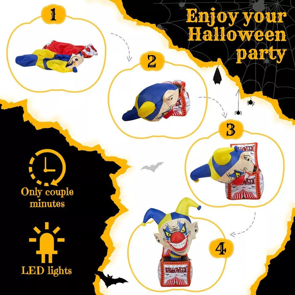 4FT Halloween Inflatable Circus Clown Box Outdoor Decorations Blow Up Yard Decor