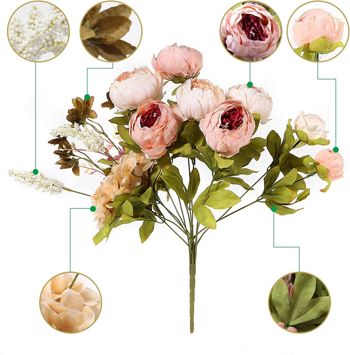 Silk Peony Bouquet &#x2013; Vintage Artificial Peonies for Wedding, Home, and Office Decor