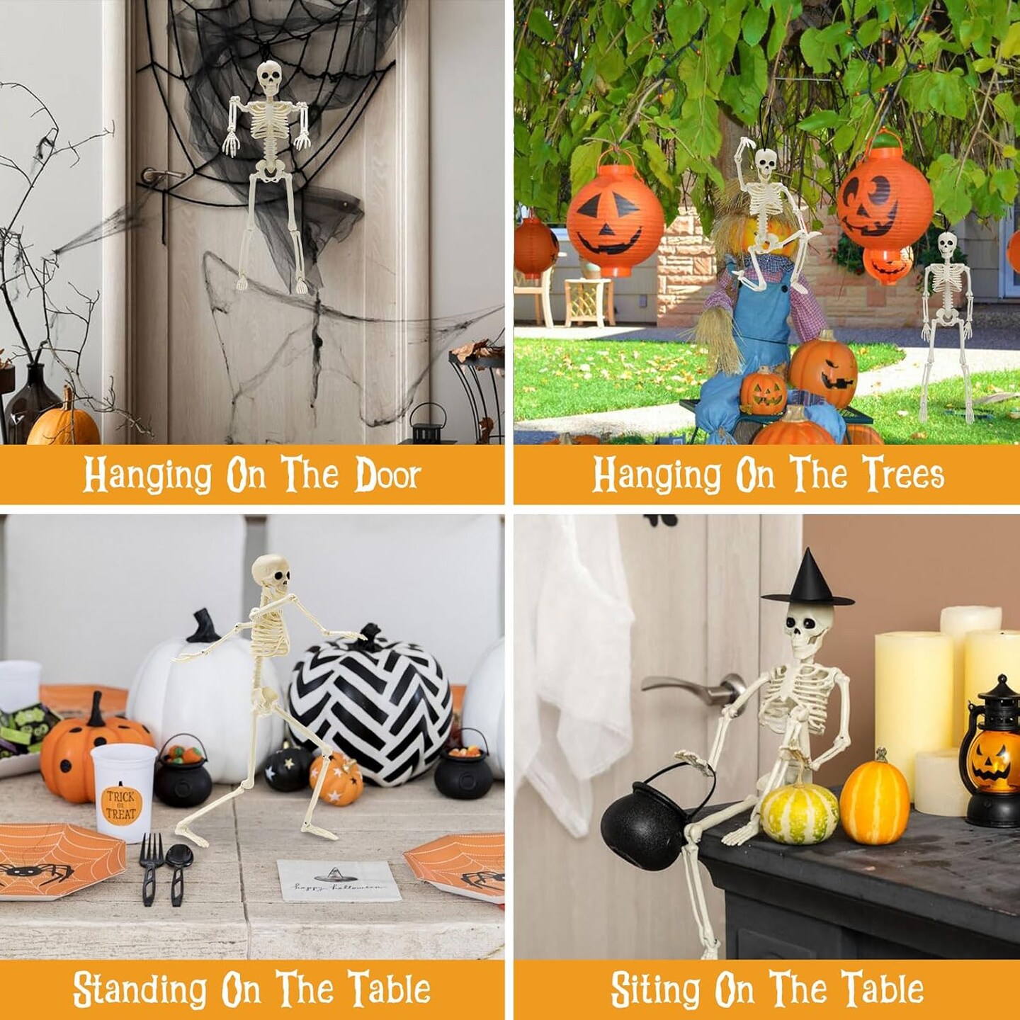 6Pcs Halloween Skeleton Decorations, 16 Inches Full Body Mini Posable Skeletons with Movable Joints for Haunted House Halloween Decorations Party Decor Indoor and Outdoor