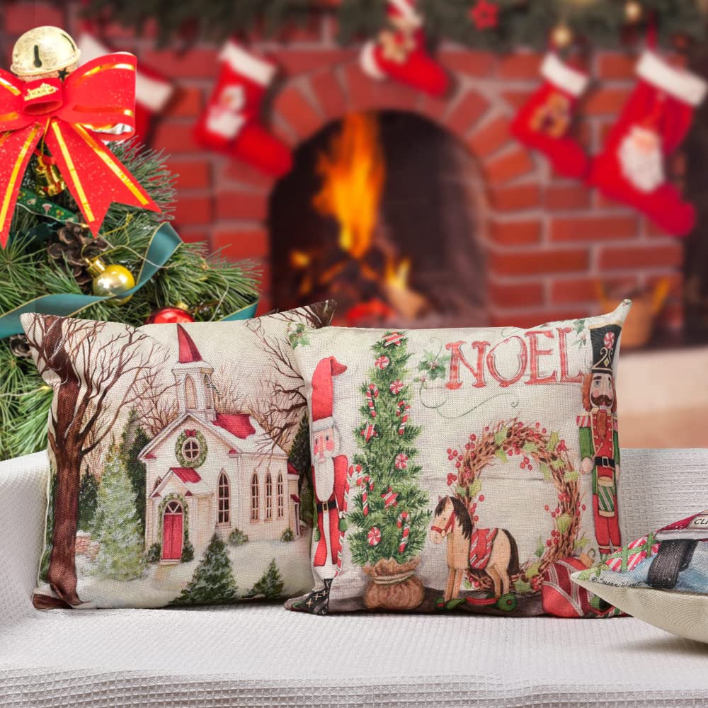 Hlonon Christmas Decorations Christmas Pillow Covers 18 x 18 Inches Set of 4 - Xmas Series Cushion Pillow Cover Custom Zippered Square Pillowcase