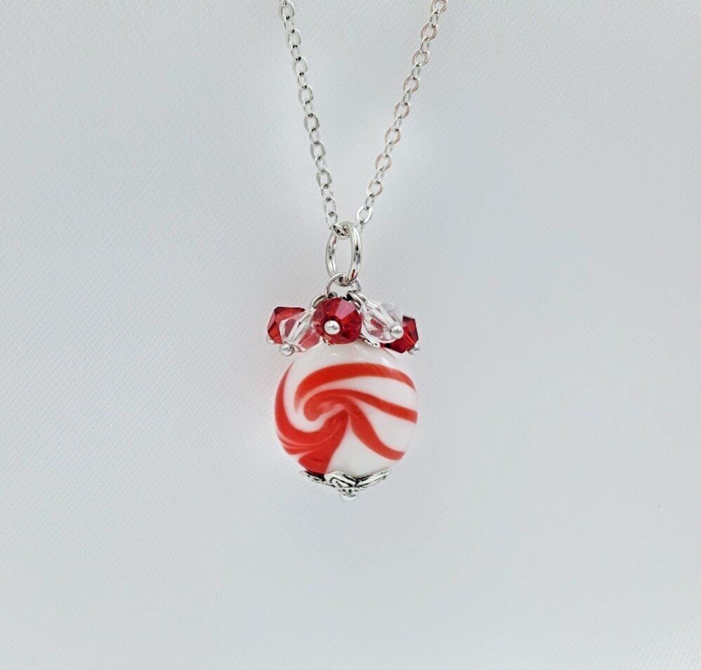 PEPPERMINT CANDY NECKLACE Christmas Jewelry, Holiday Gift, Red and