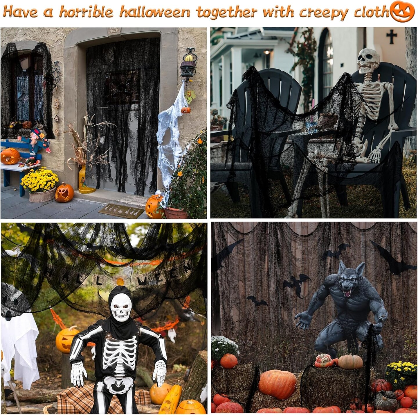 Halloween Creepy Cloth 6PCS 30×72inch Black Halloween Cloth Decor Halloween Decoration Spooky Creepy Gauze Cloth for Halloween Party Outdoor Indoor Decorations