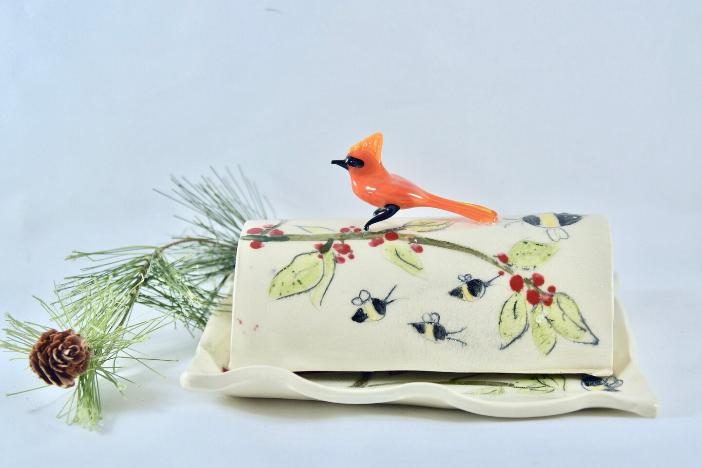 Red Lidded Butter Dish. Porcelain Pottery Butter Keeper. Butter Crock. product 6