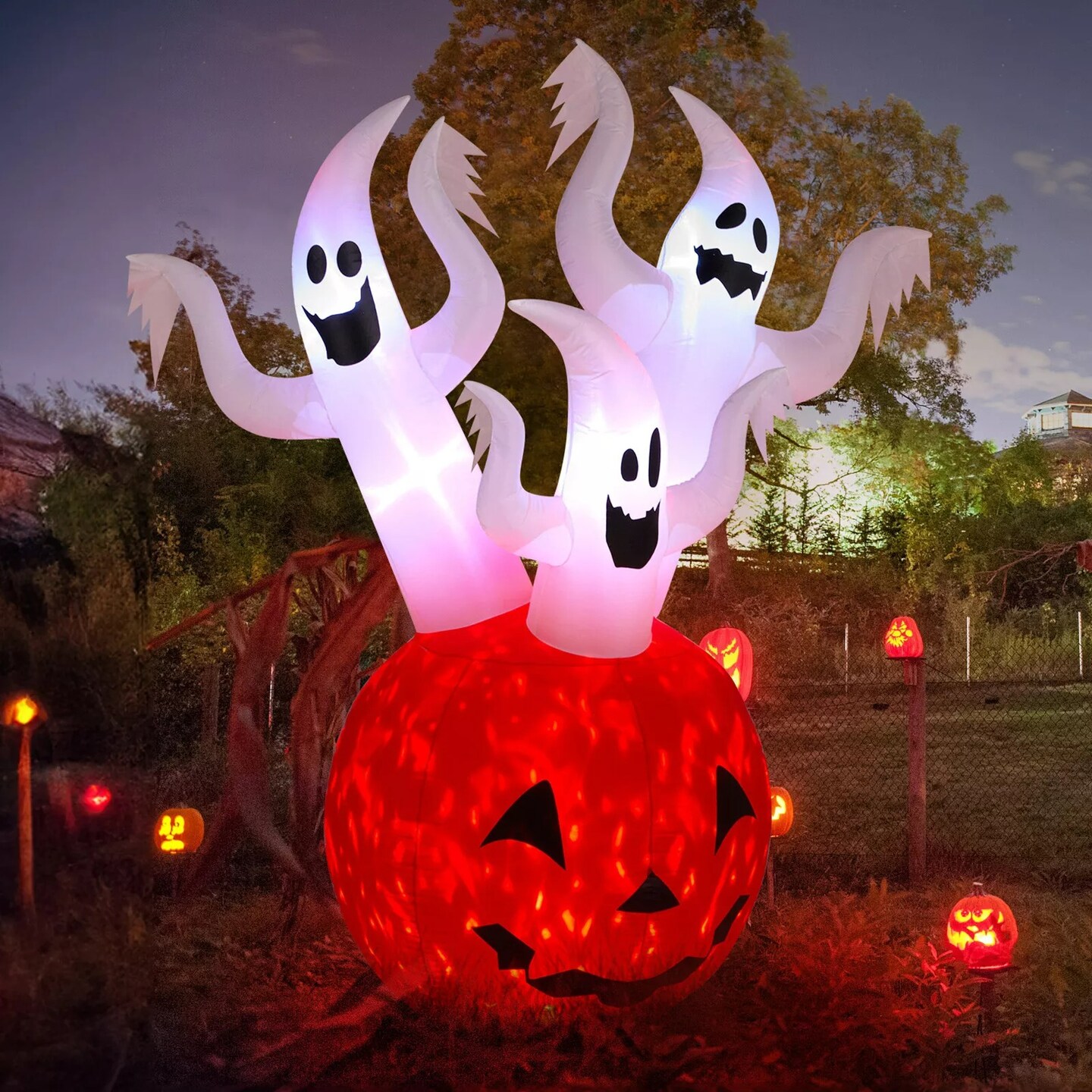 5.9FT Halloween Inflatable Pumpkin Ghost Outdoor Decorations Scary Blow up Decor